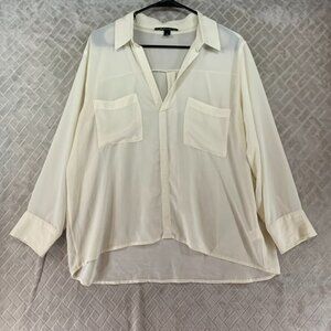 MacDougal And Houston Womans 2 Blouse Cream White Sheer Long Sleeve Button Up